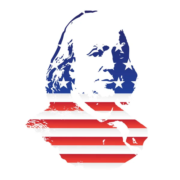 Benjamin Franklin, sagomato contro la bandiera americana Grafiche Vettoriali