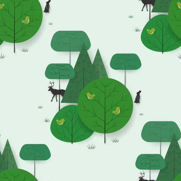 Abstracte bomen, herten en haas, silhouetten. Vector illustratie platte stijl — Stockvector