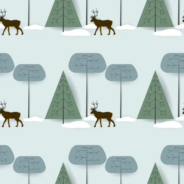Árboles abstractos, ciervos y liebre, siluetas. Ilustración vectorial Estilo plano — Vector de stock