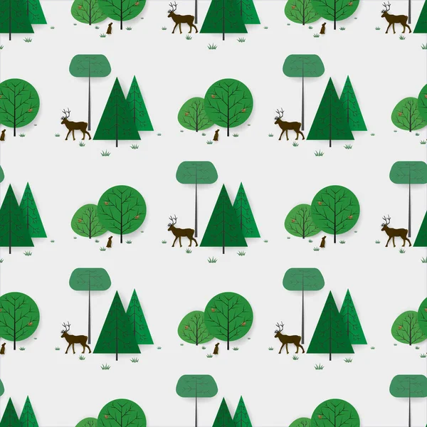 Abstract Trees, Deer and Hare, Silhouettes. Vector Illustration Flat Style — стоковий вектор