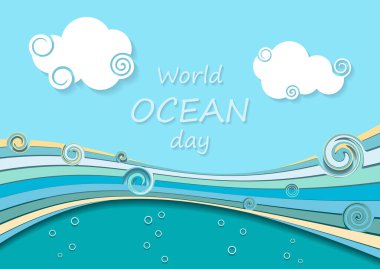 Denizin vektör arkaplanı. Kara bulutlar, dalgalar