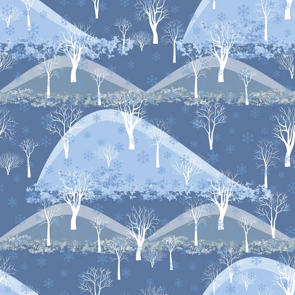 Winter Seamless Pattern Of Trees. Forest Background — Stock Vector