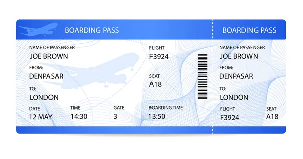 Carte Embarquement Billet Modèle Vérification Voyageur Avec Silhouette Aéronef Avion — Image vectorielle