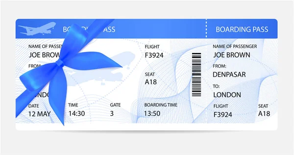 Boardingkort Biljett Traveler Kontrollera Mall Med Gåva Båge Luftfartyg Flygplan — Stock vektor