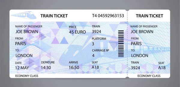 Billete Tren Vectorial Cheque Viajero Plantilla Diseño Con Silueta Tren — Vector de stock