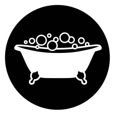 Simge banyo küveti kabarcıkları ile izole. Vektör çizim beyaz arka planda siyah ve beyaz