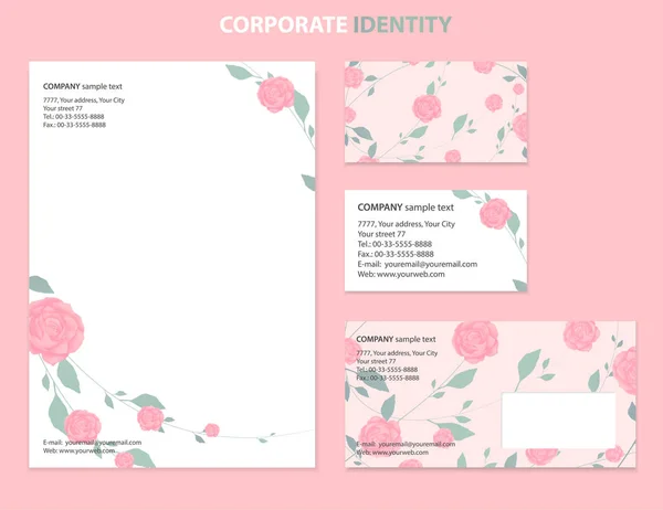 商务风格模板与玫瑰花图案白色背景 适用于婚礼请柬 信封或文件 矢量设计布局 — 图库矢量图片