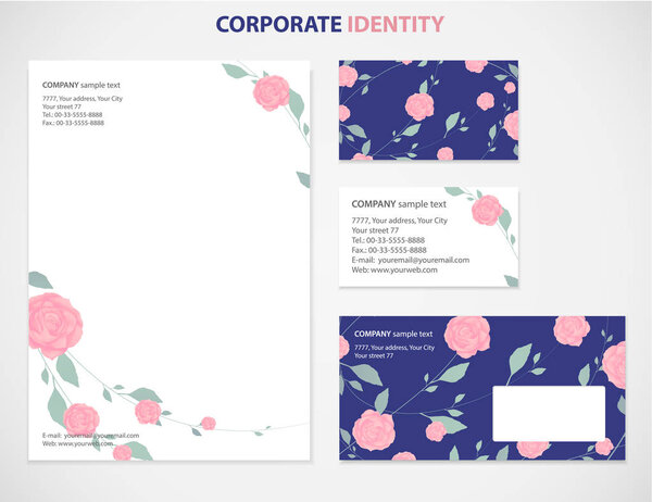 Business style template with Rose flower pattern white background, useful for wedding invitation, business card, envelope or  documents. Vector design layout