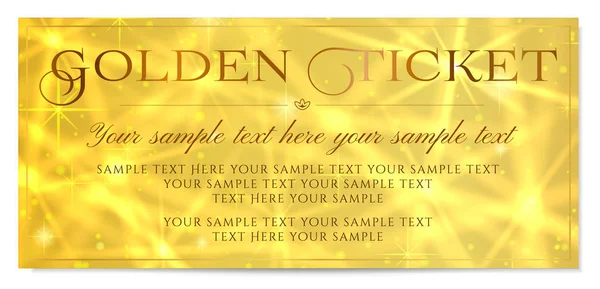 Goldenes Ticket Goldenes Ticket Abreißvorlage Mit Goldenem Sternenhintergrund Nützlich Für — Stockvektor