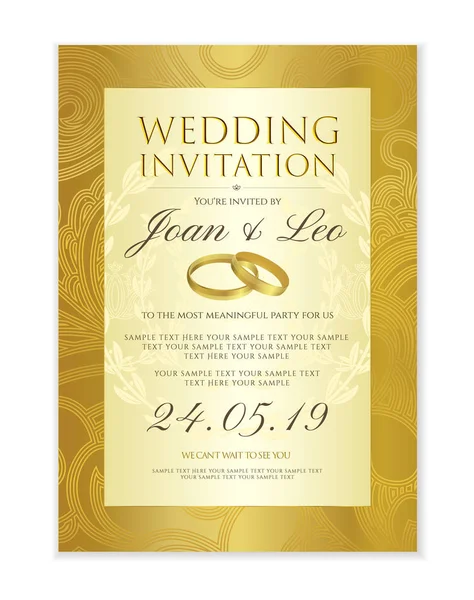 Wedding Invitation Design Template Date Card Classic Golden Background Gold — Stock Vector