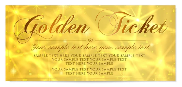 Golden Ticket Gift Certificate Gift Voucher Vector Template Design Star — Stock Vector