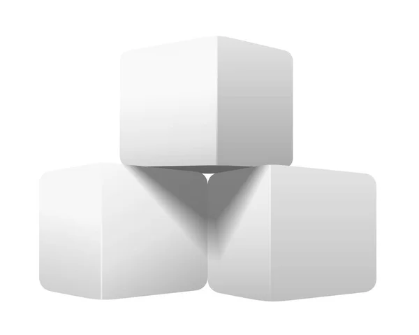 Leere Weiße Würfelpyramide Drei Leere Vektorattrappen Isoliert Auf Weißem Hintergrund — Stockvektor