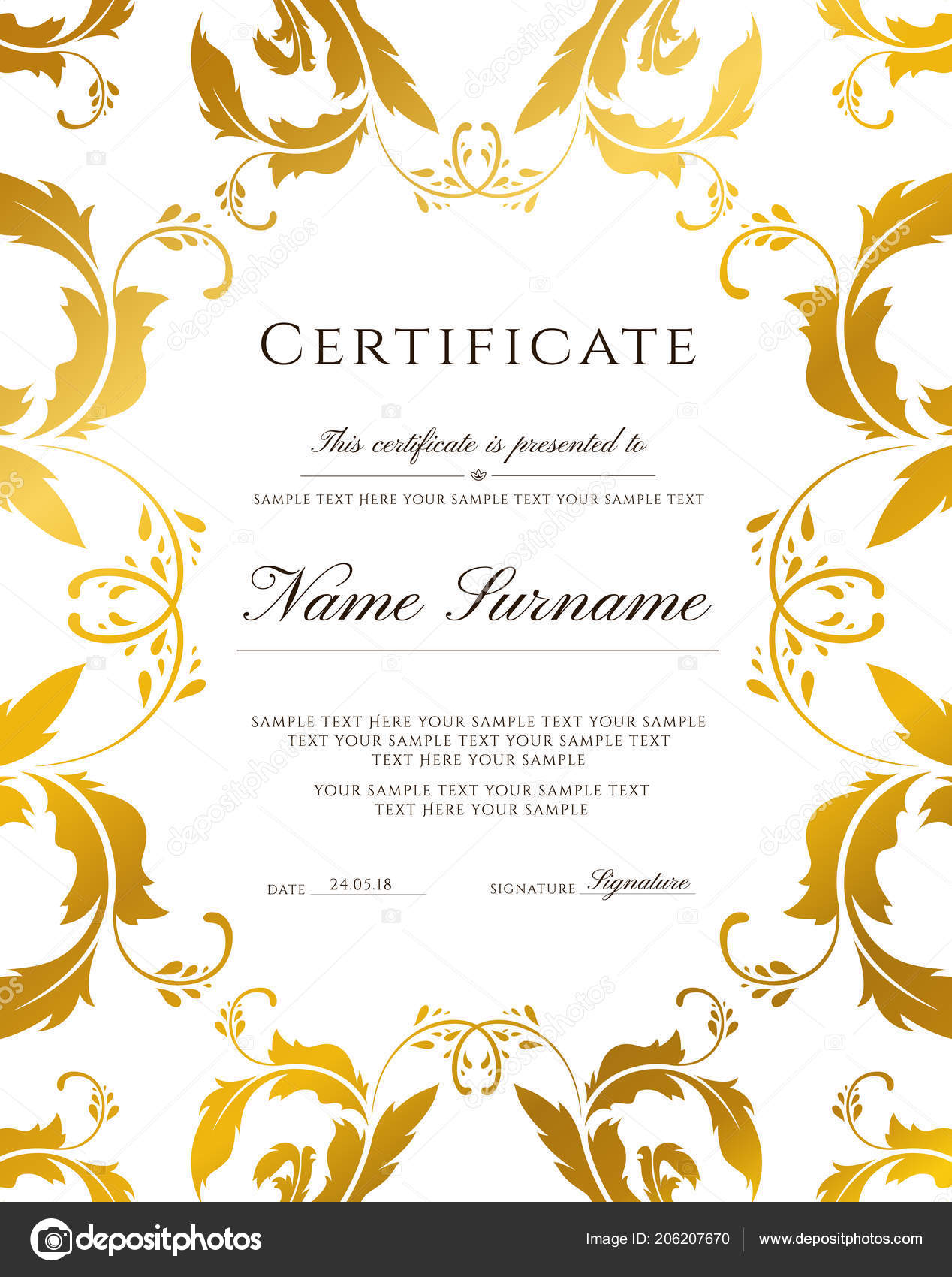 Certificate Template Gold Border Editable Design Diploma Intended For Award Certificate Border Template