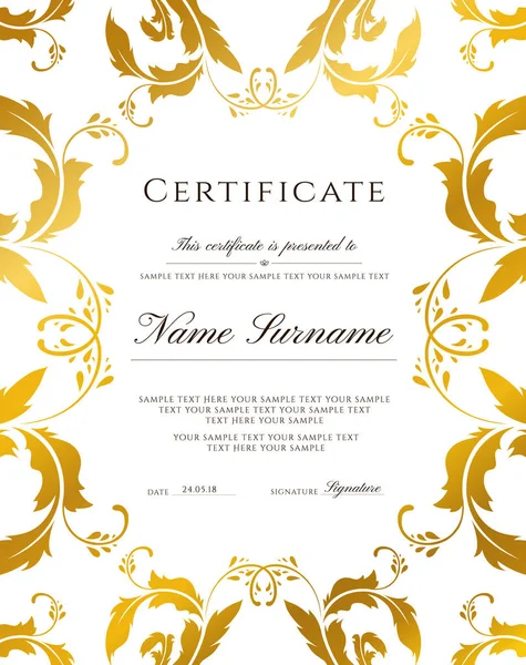 Certificate Template Gold Border Editable Design Diploma Certificate Appreciation Certificate — Stock Vector