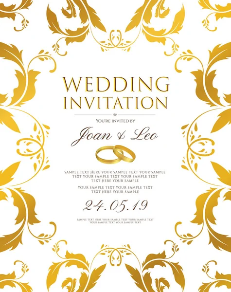 Plantilla Diseño Invitación Boda Guardar Tarjeta Fecha Fondo Dorado Clásico — Vector de stock