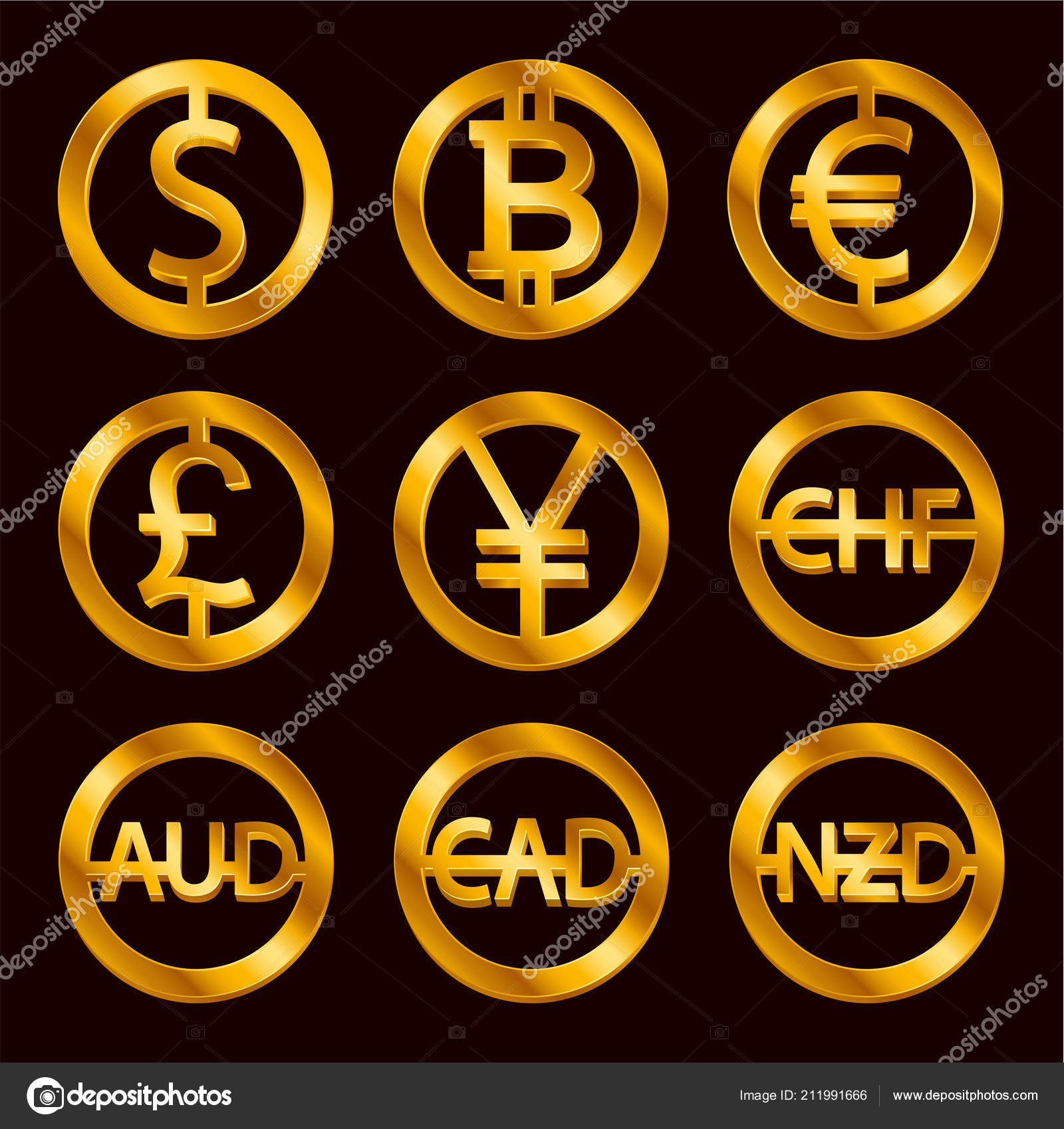 World Currencies Signs Dollar Icon Bitcoin Coin Euro Sign Pend Stock Vector Image By C Shiny777 211991666