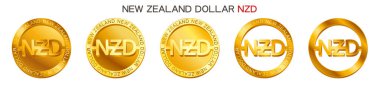 Vektör para Yeni Zelanda dolar beyaz arka plan üzerinde izole işareti (Yeni Zelanda doları sikke simge). Altın Nzd sikke simge tasarım, Yeni Zelanda para birimi (banka konsept illüstrasyon)