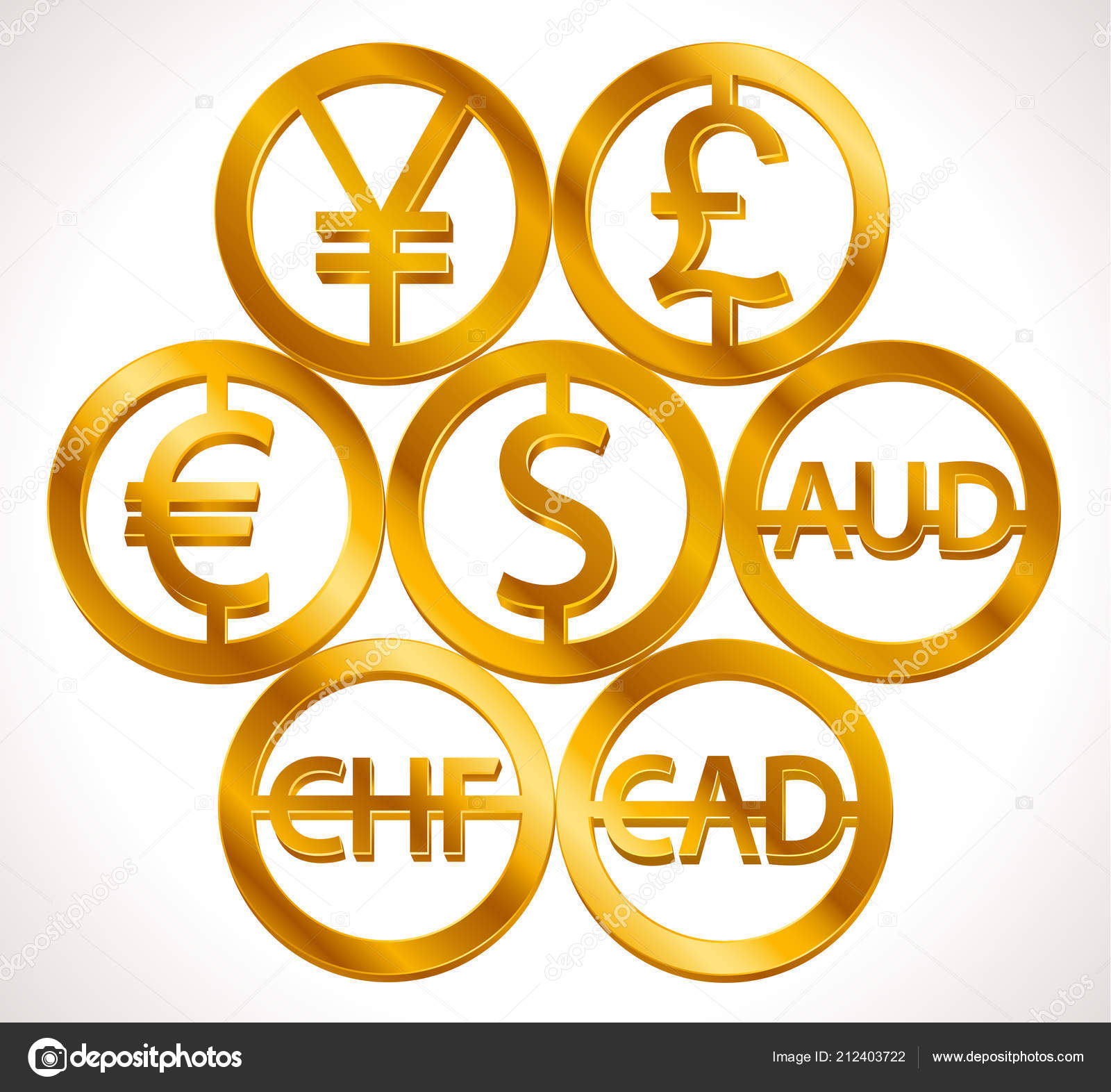世界货币符号美元图标欧元符号待定英镑符号瑞士弗兰克等孤立的金色图标设计网络货币银行概念矢量插图图库矢量图©Shiny777 212403722