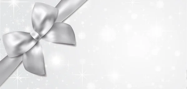 商品券 クーポン テンプレート 銀の弓 輝く星と白い背景の上のリボン ブランクのベクトル デザイン ギフト カード — ストックベクタ