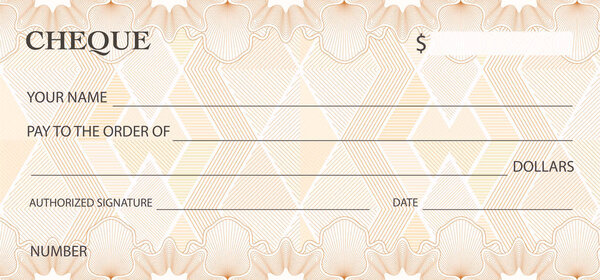 Check (cheque), Chequebook template. Guilloche pattern with abstract watermark. Background for banknote, money design, currency, bank note, Voucher, Gift certificate, Money coupon, ticket