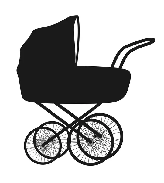 Aislado Plano Negro Baby Buggy Cochecito Ilustración Vectorial Sobre Fondo — Vector de stock