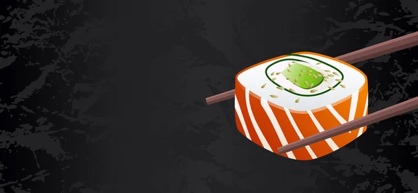 Salmón Ahumado Clásico Sushi Roll Piece Vector Con Palillos Aislados — Vector de stock