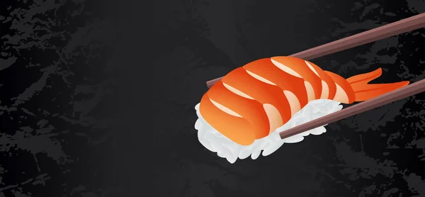 Camarones Vector Pieza Sushi Con Palillos Aislados Sobre Fondo Texturizado — Vector de stock