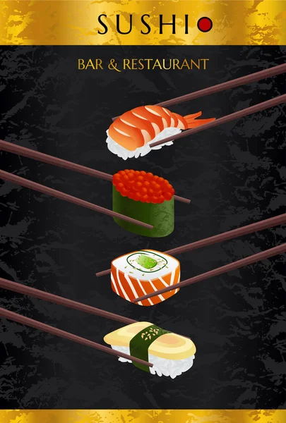 Sushi Bar Menú Diseño Restaurante Japonés Plantilla Menú Con Rollo — Vector de stock