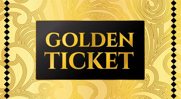 Golden Ticket Template Concert Ticket Gold Background Curve Floral Pattern — Stock Vector