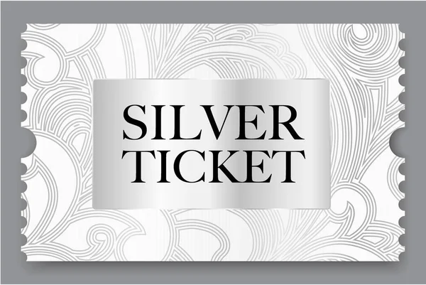 Zilveren Ticket Vectorillustratie Sjabloon Voor Cinema Pass Show Concert Een — Stockvector