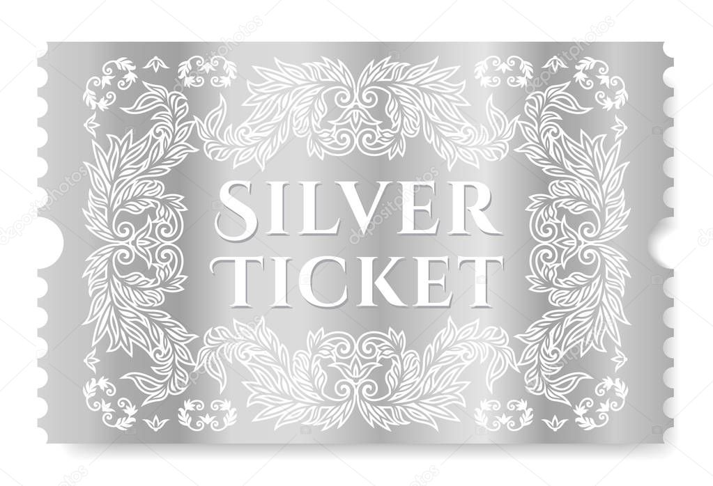 Silver ticket vector illustration. Template for Cinema pass, show, concert or any events invitation
