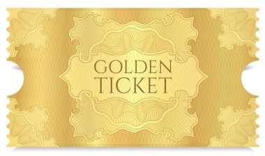Altın sinema bilet şablonu. Eğri çiçek desenli altın zemin üzerine konser bileti. Herhangi bir film festivali, parti, film, olay için yararlı, eğlence göstermek