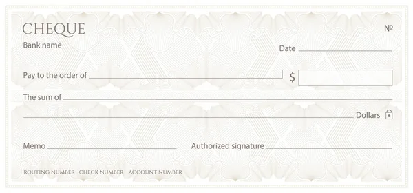 Cheque Plantilla Chequera Patrón Guilloche Con Marca Agua Floral Abstracta — Vector de stock