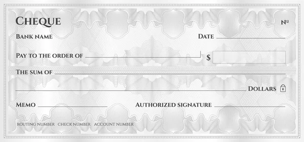 Check Cheque Chequebook Template Guilloche Pattern Abstract Floral Watermark Border — Stock Vector