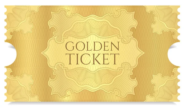 Altın Sinema Bilet Şablonu Eğri Çiçek Desenli Altın Zemin Üzerine — Stok Vektör