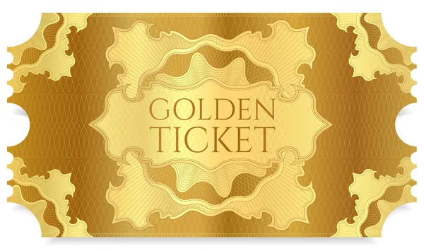 Altın Sinema Bilet Şablonu Eğri Çiçek Desenli Altın Zemin Üzerine — Stok Vektör
