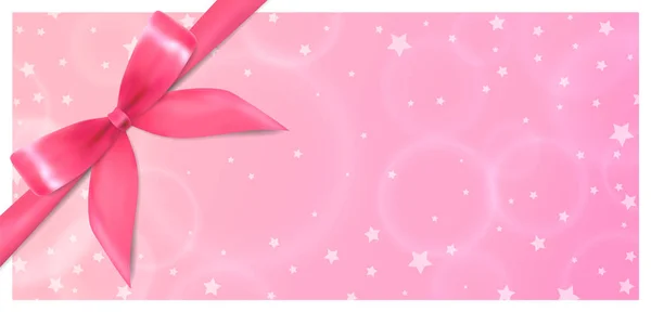 节日礼券 优惠券模板 粉红色的弓 在星的背景上的丝带 礼品卡或奖励卡的空白矢量设计 — 图库矢量图片