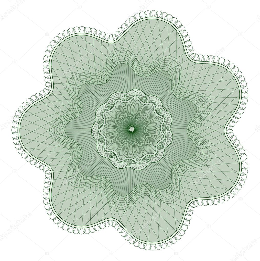 Guilloche pattern, watermark, rosette (line elements) for money design, voucher, currency, gift certificate, coupon, banknote, diploma, check, note