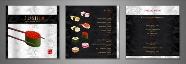 Sushi Bar Menu Design Ristorante Giapponese Modello Menu Con Rotolo — Vettoriale Stock