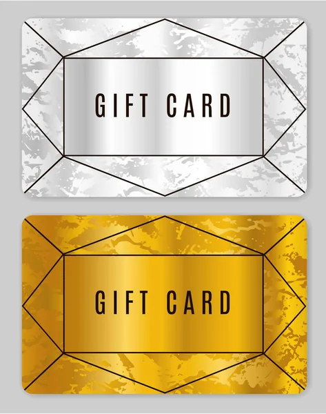 ゴールド ギフト カード デザイン 割引カード ゴールデン シルバーと大理石のパターンと幾何学的な線 三角形 ギフト券 クーポン — ストックベクタ