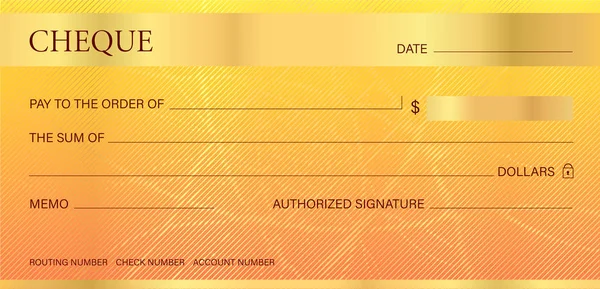 小切手 チェック 小切手帳テンプレート 抽象的な線の透かしのギョーシェ パターン こんにちは紙幣 金設計 詳しい金の背景伝票 商品券 金クーポン — ストックベクタ