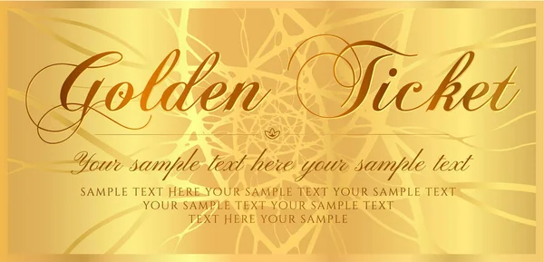 Golden Ticket Gift Certificate Gift Voucher Vector Template Holiday Reward — Stockový vektor