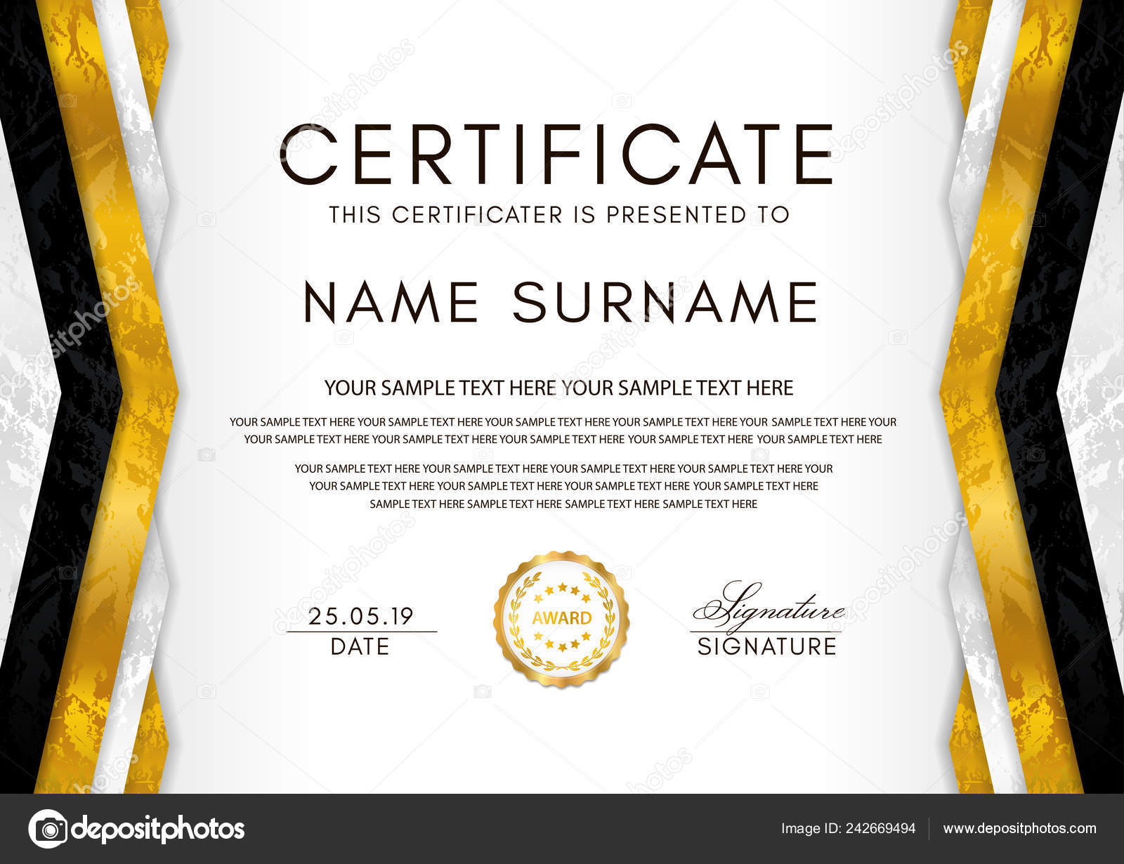 Certificate Template Geometry Frame Gold Badge White Background Intended For Formal Certificate Of Appreciation Template