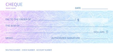 Cheque, Check (Chequebook template). Guilloche pattern with abstract line watermark. Background hi detailed for banknote, money design, currency, bank note, Voucher, Gift certificate, Money coupon clipart