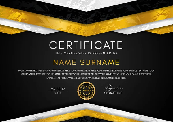 Zertifikatsvorlage Mit Geometrierahmen Und Goldabzeichen Luxuriöses Hintergrunddesign Für Diplom Wertschätzung — Stockvektor