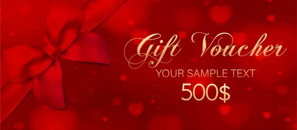 Buono Regalo Buono Regalo Modello Coupon Con Fiocco Rosso Nastro — Vettoriale Stock