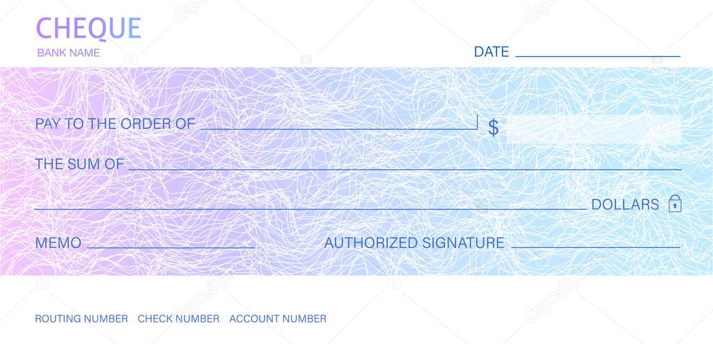Cheque, Check (Chequebook template). Guilloche pattern with abstract line watermark. Background hi detailed for banknote, money design, currency, bank note, Voucher, Gift certificate, Money coupon