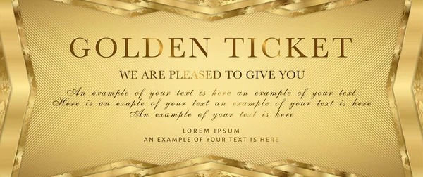 Golden Ticket Gold Background Reward Card Design Useful Coupon Any — Stock Vector