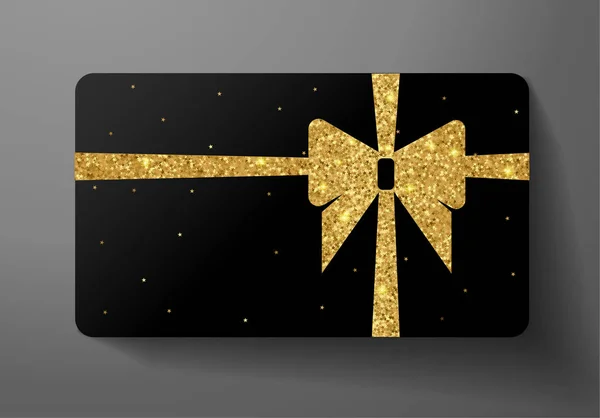 Hediye Kartı Vip Tatil Büyük Altın Yay Şerit Altın Glitter — Stok Vektör