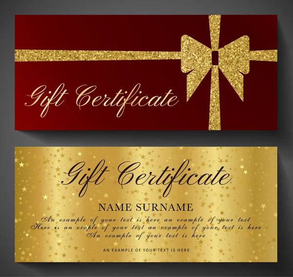 Gift Certificate Golden Ticket Gift Voucher Sparkle Starry Glitter Background — Stock Vector